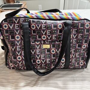 Betsey Johnson Luv Multicolor Weekender Tote Duffel Bag with Adjustable Strap